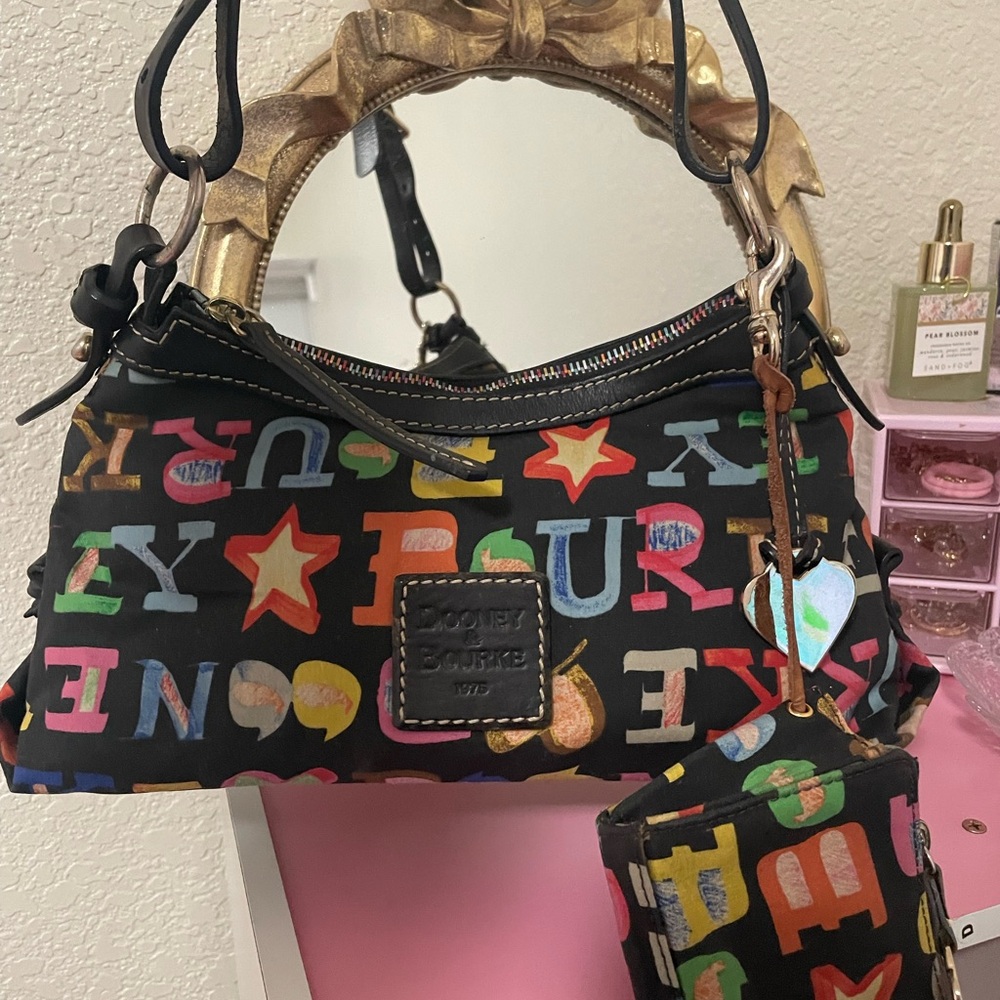 Dooney & Bourke Black Shoulder Bag with Vibrant Patterns